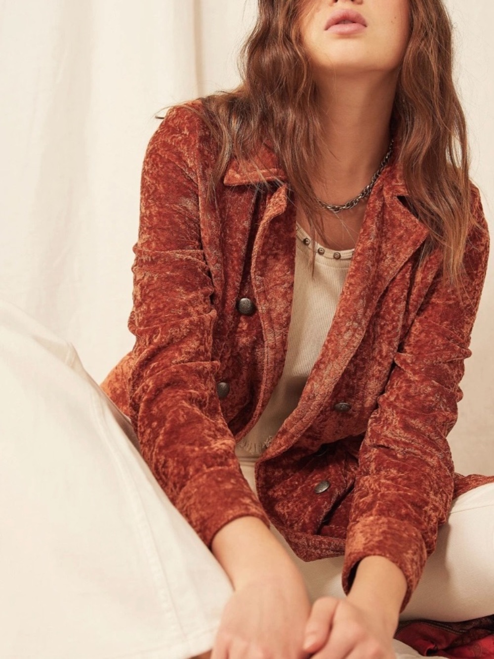 Free People Soho Rust Crushed Velvet Duster Trench Coat NWOT - Picture 3 of 5